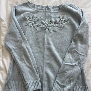 Crew neck sweater with floral and crystal design